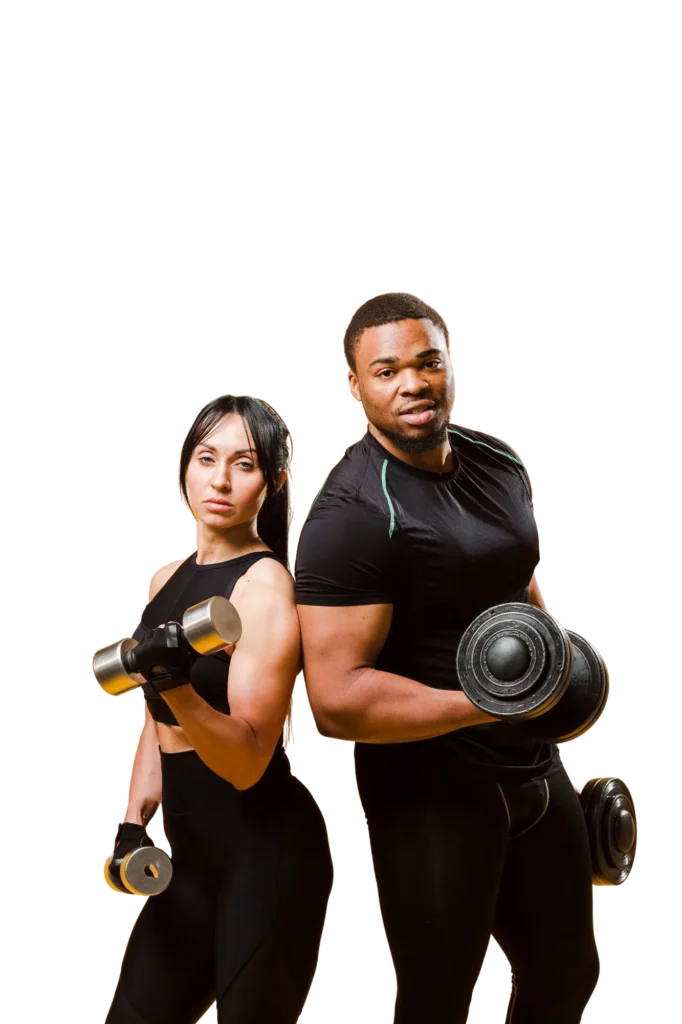 Man and woman lifting weights